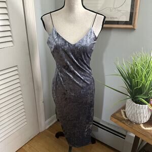 Vintage WET SEAL Dress Womens Large Gray Silver Velvet Babydoll Sheath Retro Y2K